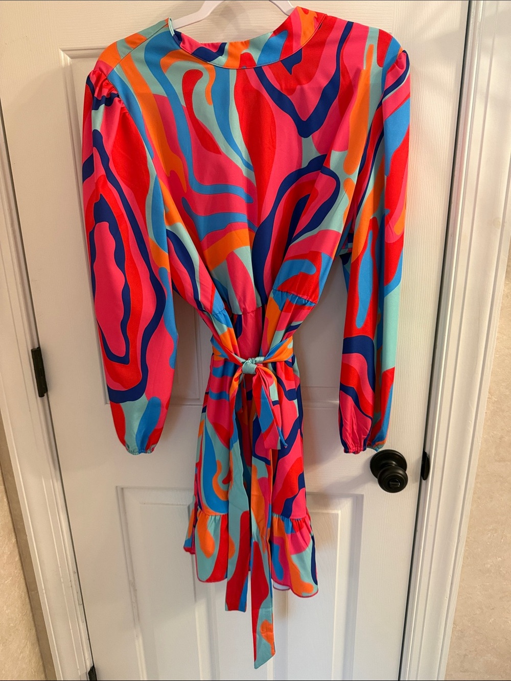 Vibrant Abstract Tie-Waist Mini Dress - Multicolor